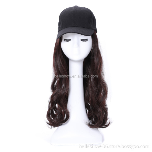 Hot sell Cheap Wholesale Baseball Cap Curly Hair Wig Fashion Hot Sale Low Price Black Long Wavy curly braid Baseball hat